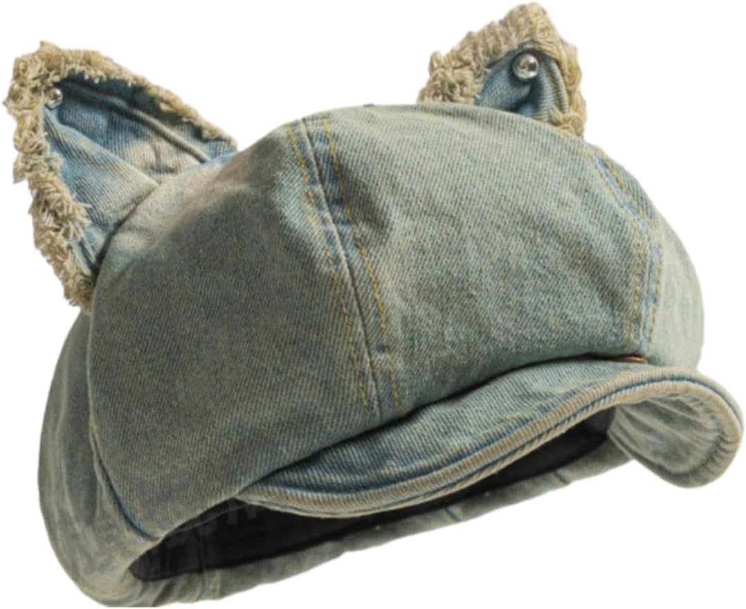 Women’s Vintage Washed Denim Newsboy Hat French Fall Beret Gatsby Fall Visor Cabbie Cap Octagonal Y2K Style Painter Hat