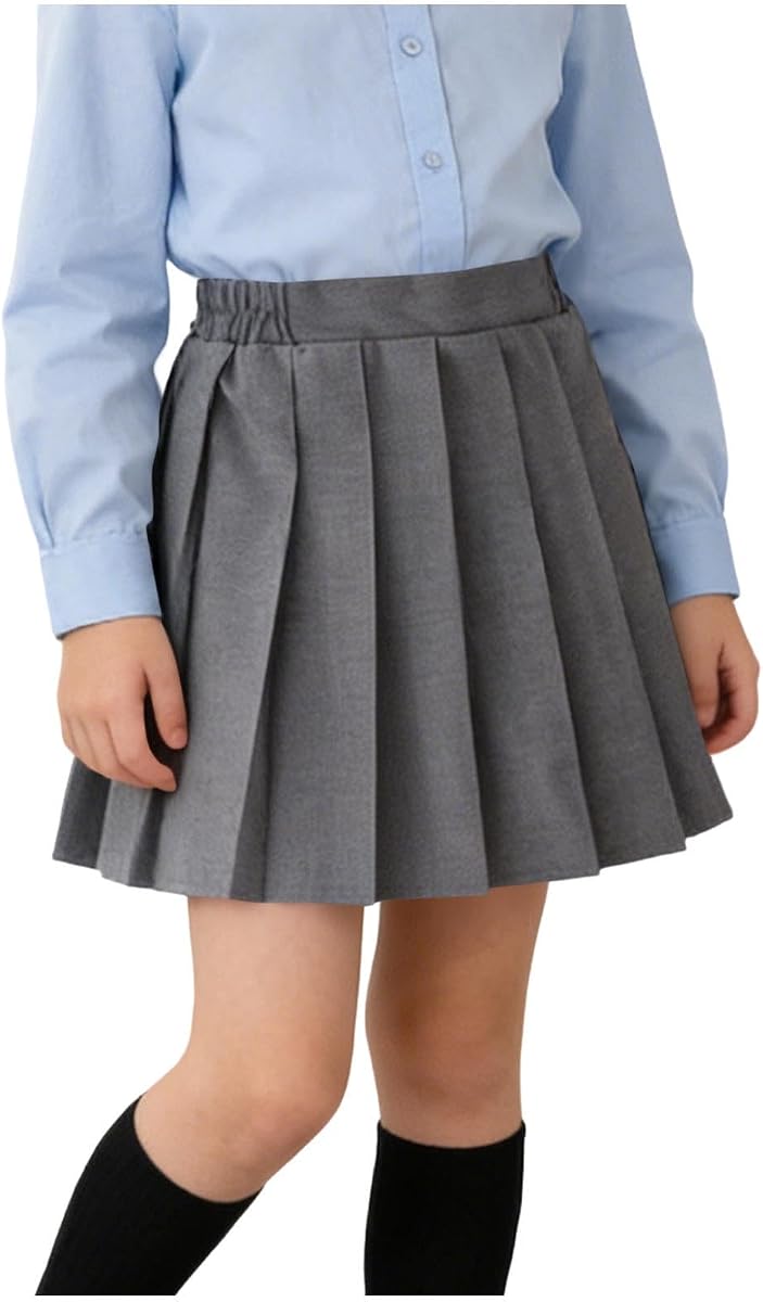 DASAYO Girls Pleated Uniform Skirts with Shorts Elastic Waist Toddler Kids Cute Mini Tennis Skirt Girl Back to School Clothes