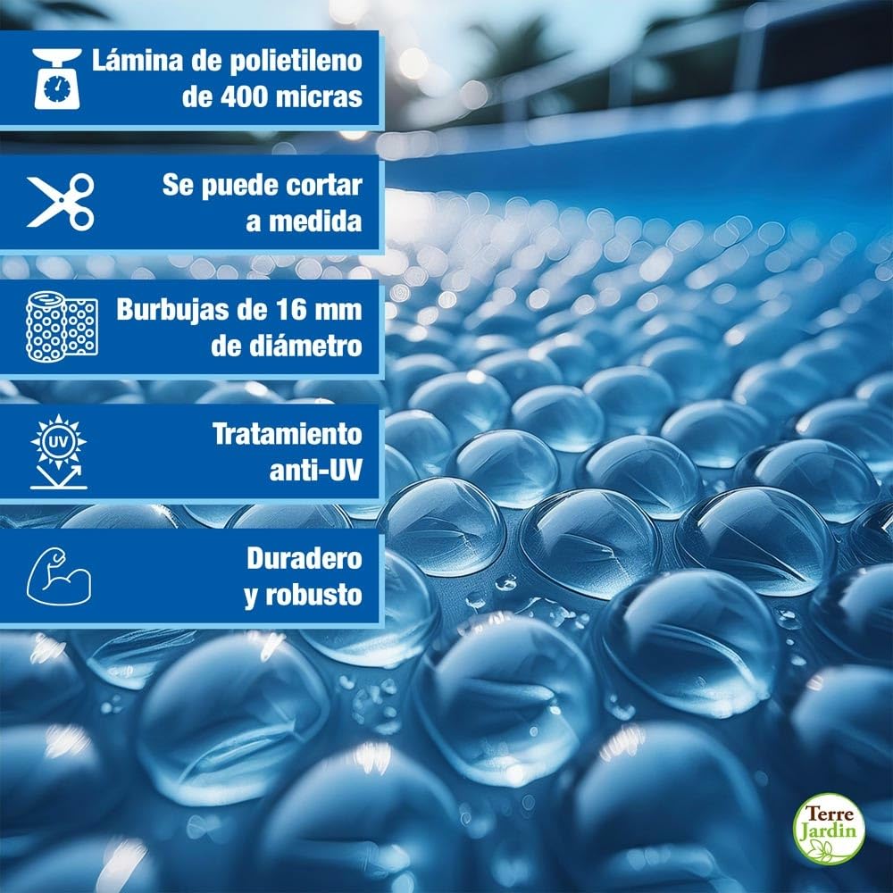 TERRE JARDIN Cubierta de Burbujas para Piscina Rectangular 400 Micras