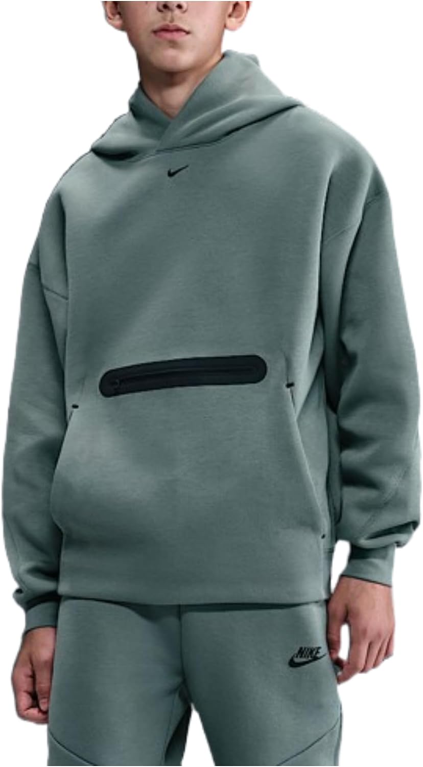 Nike Sportswear Tech Fleece Big Kids' (Boys') Oversized Pullover Hoodie (Clay Green/Black)