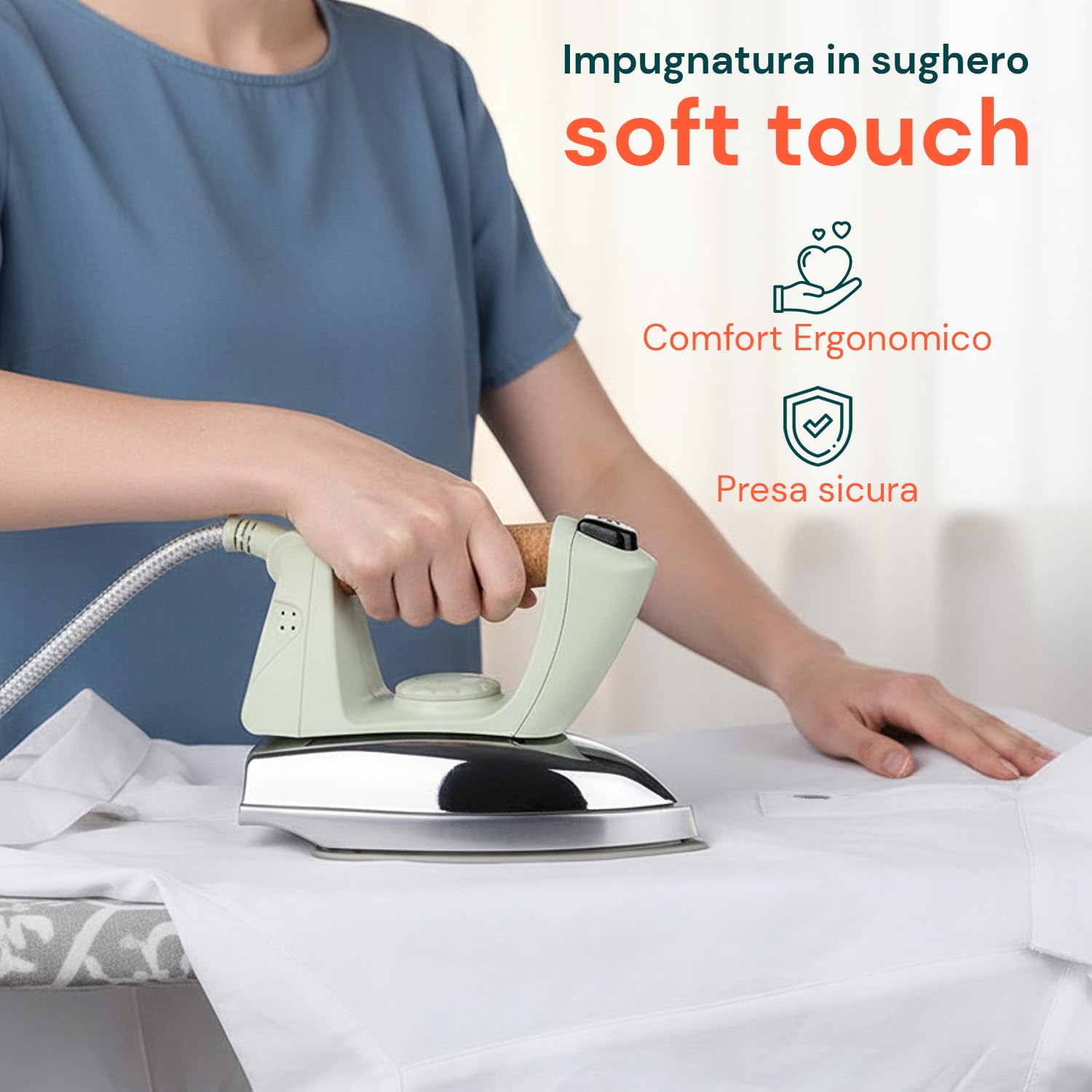 Avilia – Ferro da Stiro a Vapore con Caldaia 3.5 Bar 850 ml con Impugnatura in Sughero, Vapore Continuo e Verticale, Piastra Inox per Stiratura Professionale e Tessuti Delicati (Verde)