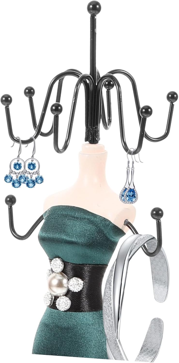 2pcs Vintage Jewelry Organizer Stand with Figurine and Necklace Display Rack for Earrings Rings Bracelets Green Trinket Holder for Home and Retail Storage Bridal Gift