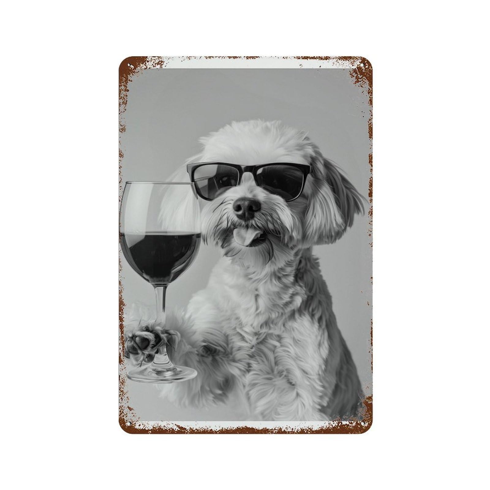 xiaoxiaoshen Maltipoo Drinking Wine Bar C Funny Dog Wall Decor Art Metal Tin Poster Modern Home Decor Art Home Bar Shop Decorations Vintage Sign 30x20cm