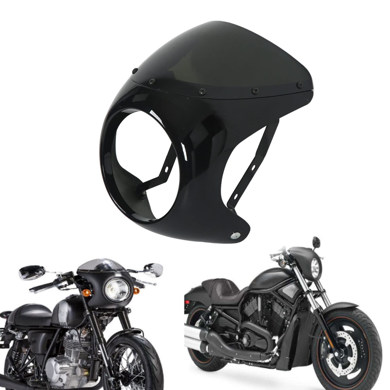 Keenso Cupolino per Moto, Cupolino per Moto da 7 Pollici Parabrezza Protettivo Universale per la Maggior Parte dei Fari Rotondi delle Motociclette(Nero Lucido)