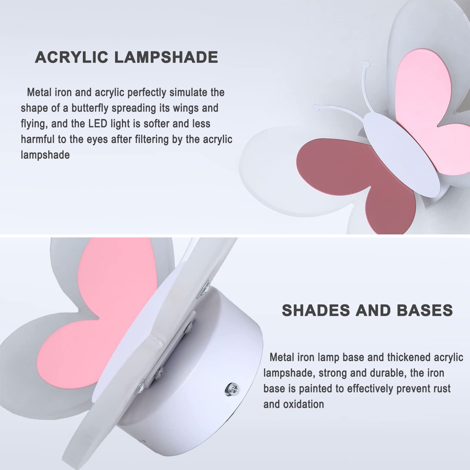 Wandlampe Kinderzimmer Mädchen mit Schalter, LED Wandleuchte Dimmbar Schmetterling Lampe Deko Innen Kinder Schlafzimmer 16W Wand Raumlampe Babyzimmer Nachtlicht, Rosa Weiß