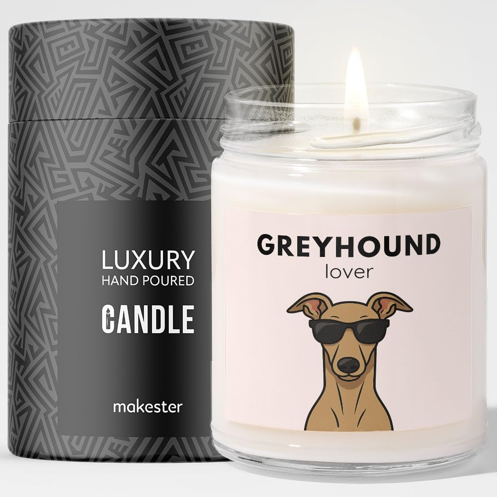 Makester Gray Greyhound Gifts - Luxury Soy Wax Candle - Vanilla, Jasmine, Sugared Almond - Dogs In Shades