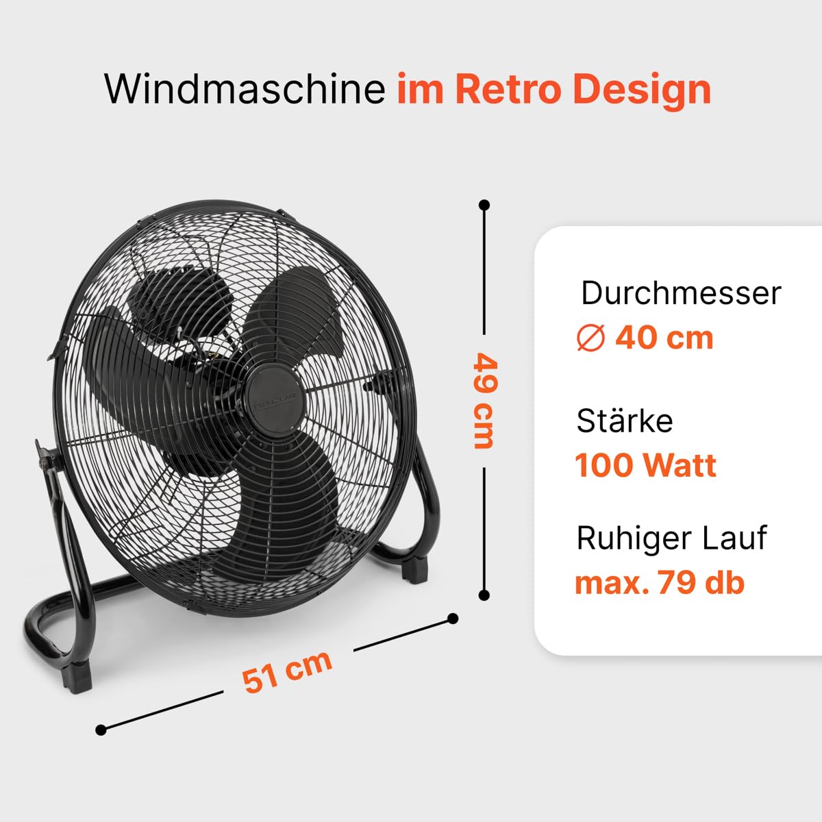 ProfiCare® Wentylator o średnicy 40 cm, regulowany kąt, wentylator podłogowy, 3 stopnie | cichy wentylator z metalu | chłodnica powietrza | wentylator stojący | chłodzenie pomieszczeń | PC-VL 3065 WM