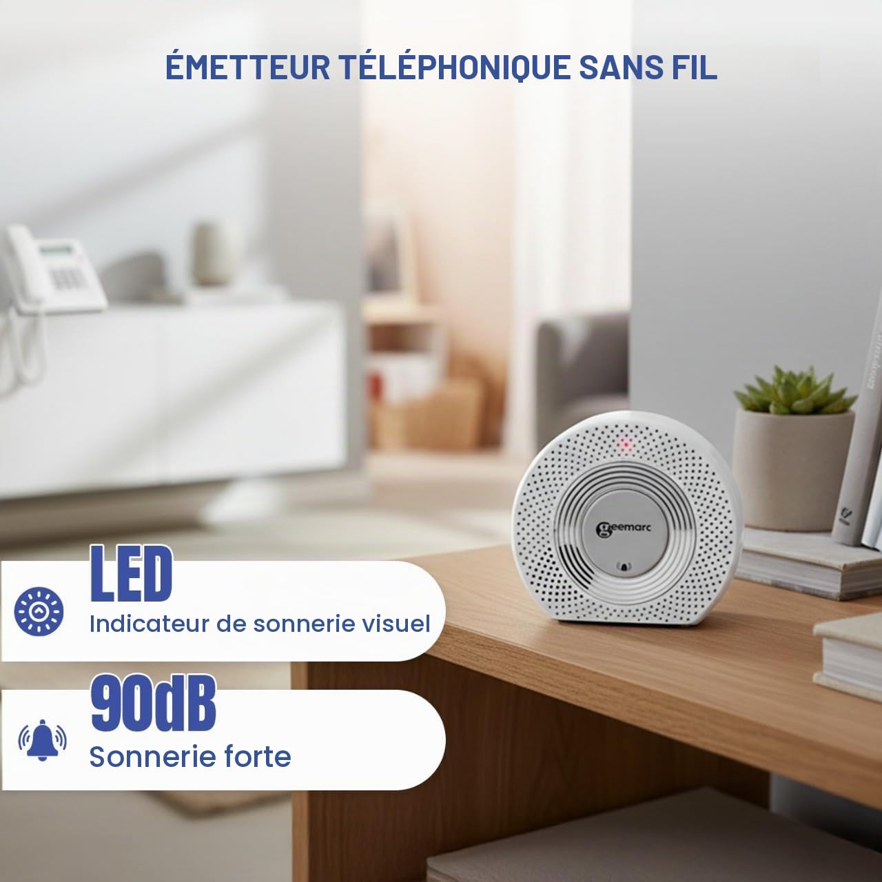 Geemarc Amplicall 110 - Amplificateur de Sonnerie de Téléphone Fixe avec Alarme Puissante et Flash Lumineux - Compatible avec Une Gamme d’Avertisseurs pour la Maison à Destination des Malentendants