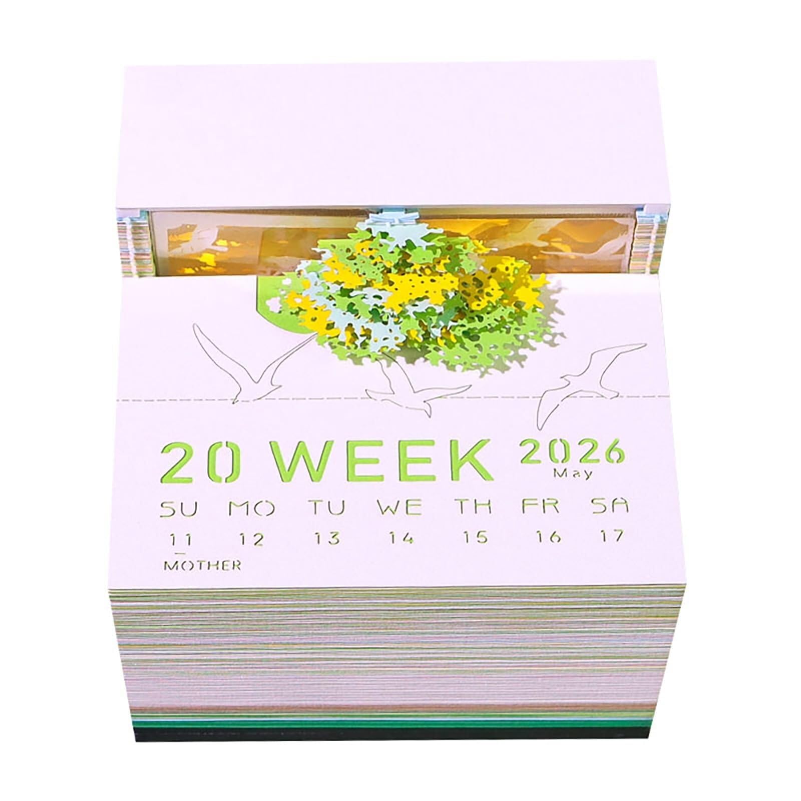 Inspirierender Tischkalender Kalender 2026, Schreibtisch-Notizblock mit 3D-Katzenmotiv aus Papier, Geschenkidee Geschenke für Kollegen(Tree-F,Without Light)
