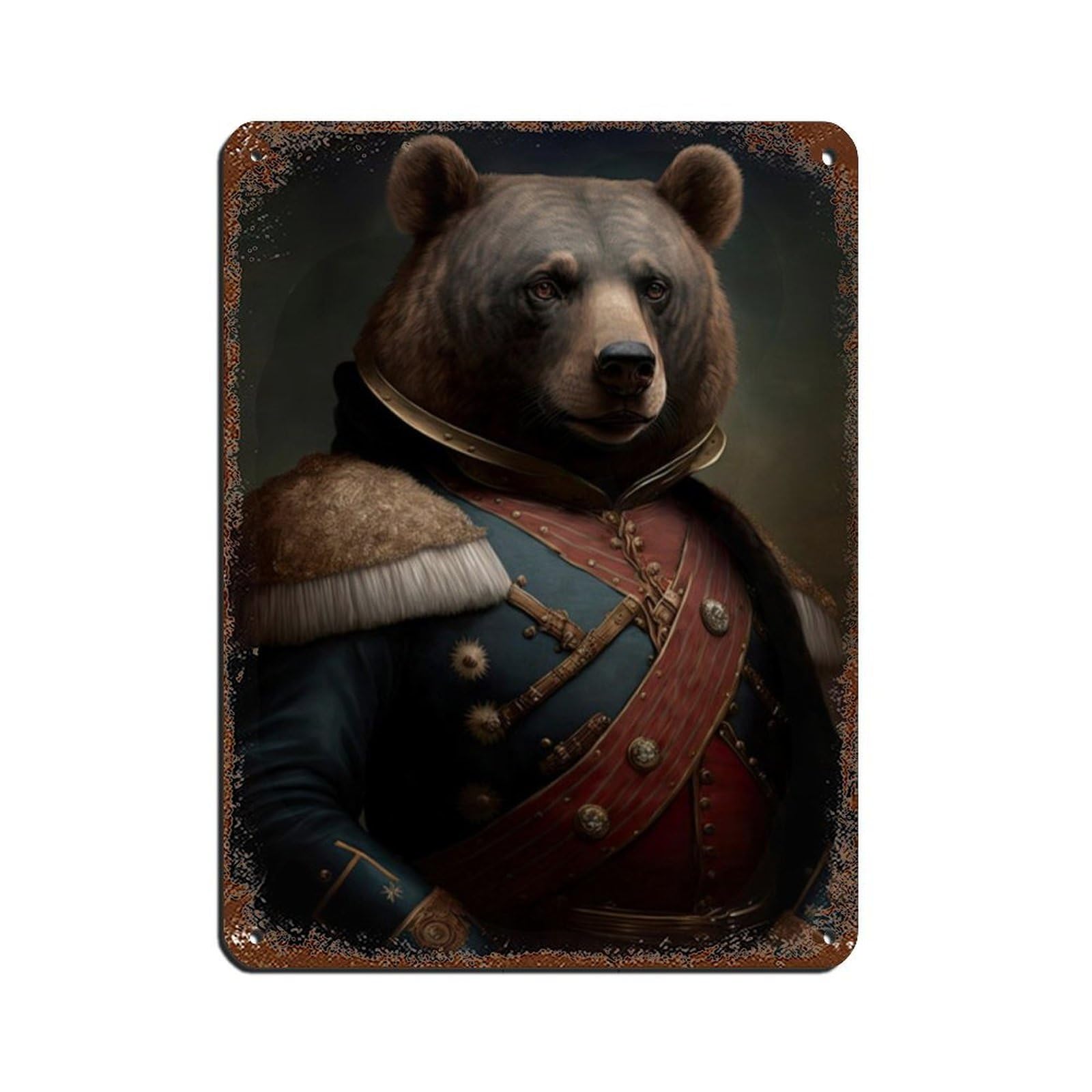 Vintage Renaissance Military Painting Bear Poster Retro Poster Metal Tin Sign Chic Art Retro Iron Painting Bar People Cave Cafe Family Garage Poster Wall Decoration 12x16inch(30x40cm)