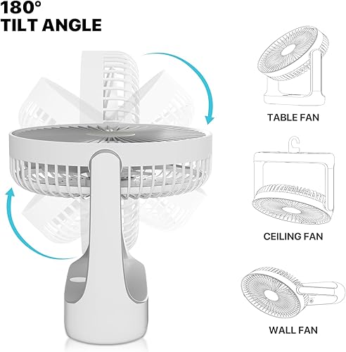Miniatura 5 de mollie Ventilador USB pequeño de 7 pulgadas, recargable, ventilador de escritorio portátil de 4000 mAh, ventilador de escritorio Quie de 4