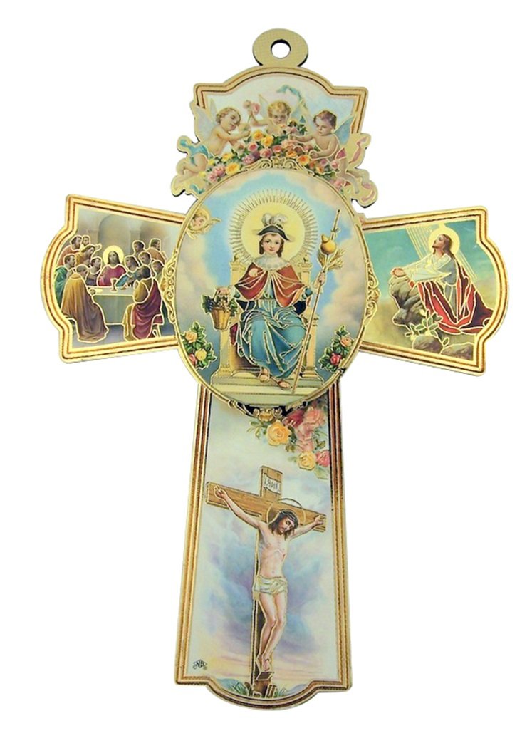 Religious Gifts Holy Child Jesus Christ Santo Nino de Atocha Wooden Wall Cross Crucifix (8 1/4 Inch)