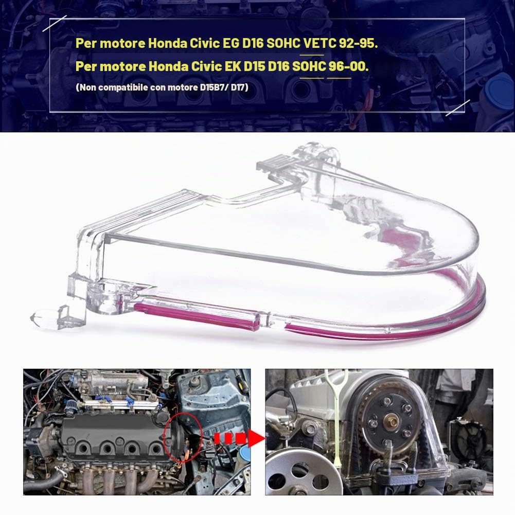 Coperchio della Distribuzione del Motore,Clear Cam Ingranaggi Coperchio della Distribuzione Puleggia Cinghia di Distribuzione Coperchio della Protezione Compatibile con Civic 96-00 EK EG D15 D16