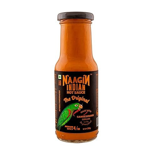 NAAGIN Salsa picante india  The Original (8.11 oz, 8.11 oz)  Salsa picante clásica y dulce  picante medio  Mejora instantánea de sabor  100% vegana