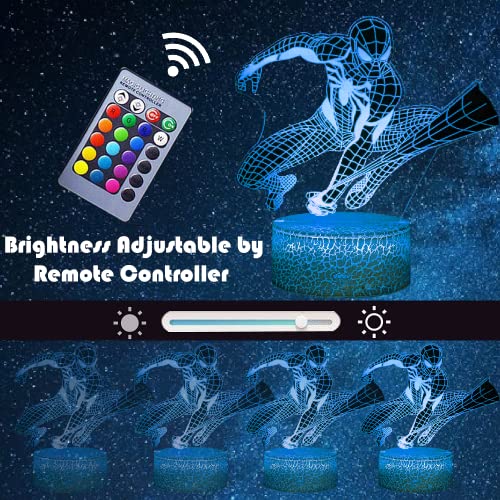 Gifizol Night Light For Kids, Spider Super Hero Man 3D Illusion Lamp 16 Colors Changing Touch & Remote Control Room Decor Aesthetic Bedside Lamp Cool Stuff Gift For Boys Men Girl Women Kids Fans… #TOP2