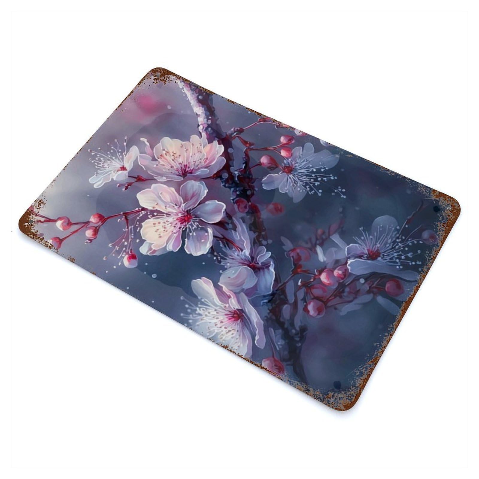 Garage Style Cherry Blossom Landscape Vintage Rust Metal Sign 11.8"x7.9", Vintage Wall Decor for Bar And Workshop