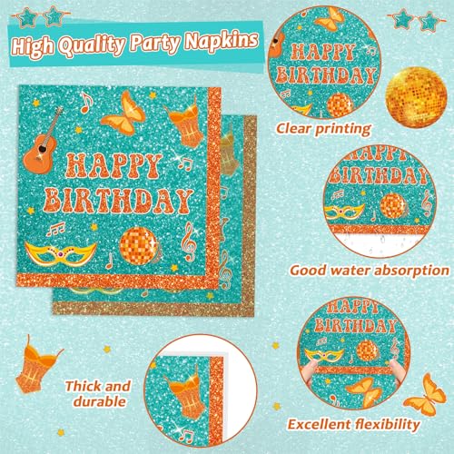 Image of 96PCS Popular Singer Birthday Party Paper Plates and Napkins Music Lover Party Decoration Pop Singer Theme Party Supplies Orange Green Glitter Tableware Set Serves 24 Guests Girls Baby Shower Favor