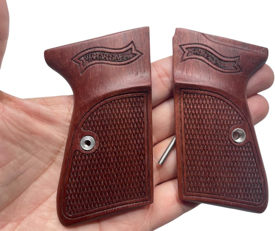 New! Grips Compatible with PPK/S, PP, New PPK/S .22 LR praduk Wood, Checker Engrave, Thai Handmade