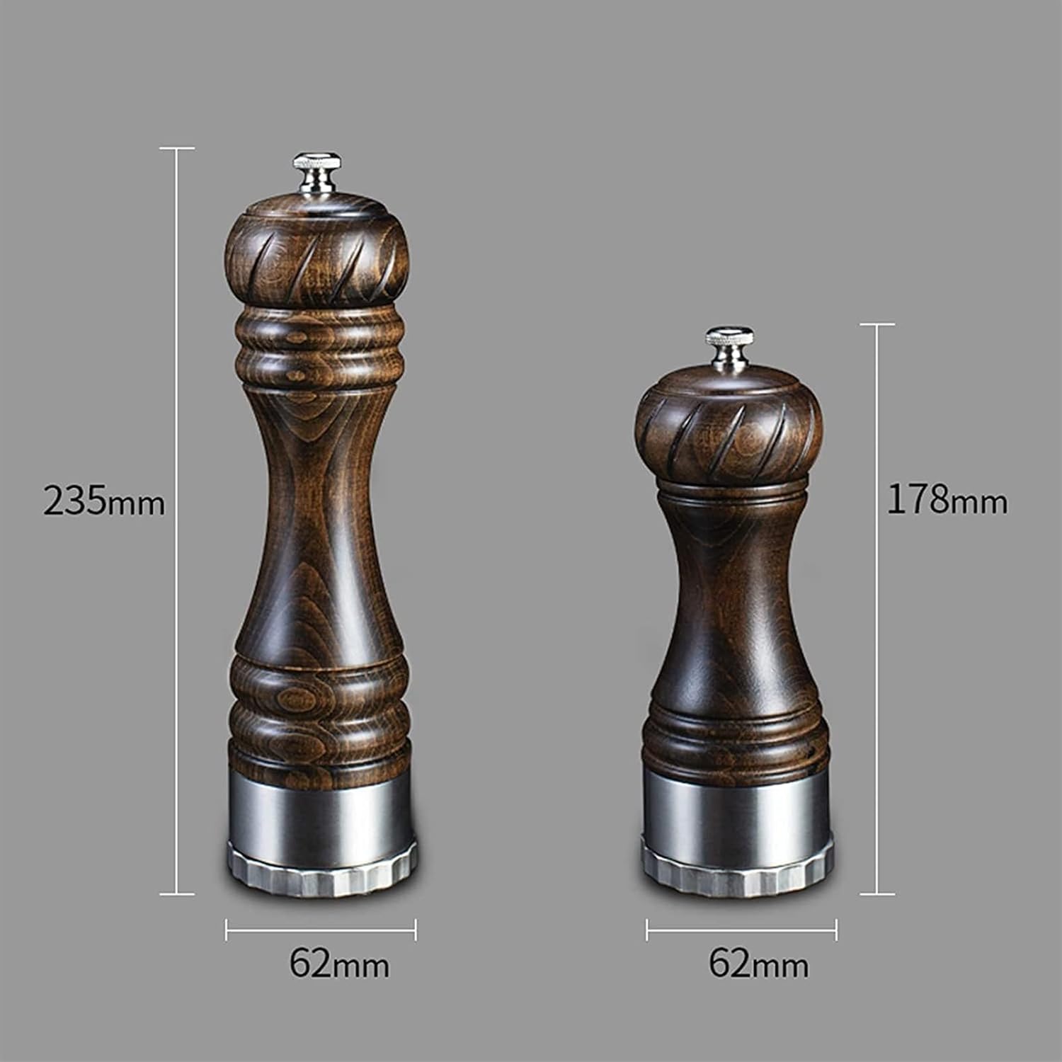 Generic Salt and Pepper Mill Set,Wooden Salt and Pepper Grinders,Adjustable Grinding Thickness,Ceramic and Carbon Steel Grinding Cores for Salt and Pepper Respectively,Pack of 2