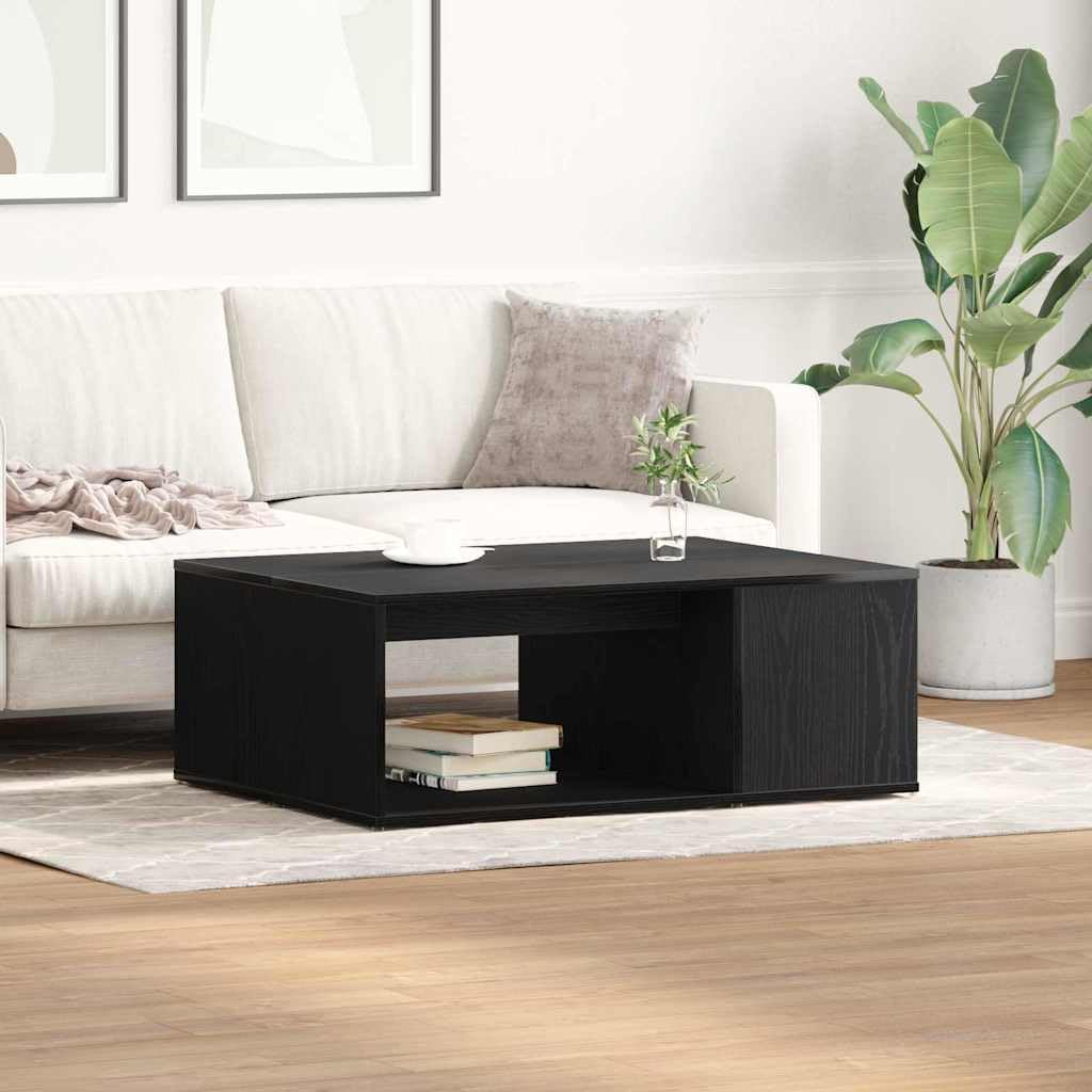 Table basse noire et plateau aspect chêne design élégant
