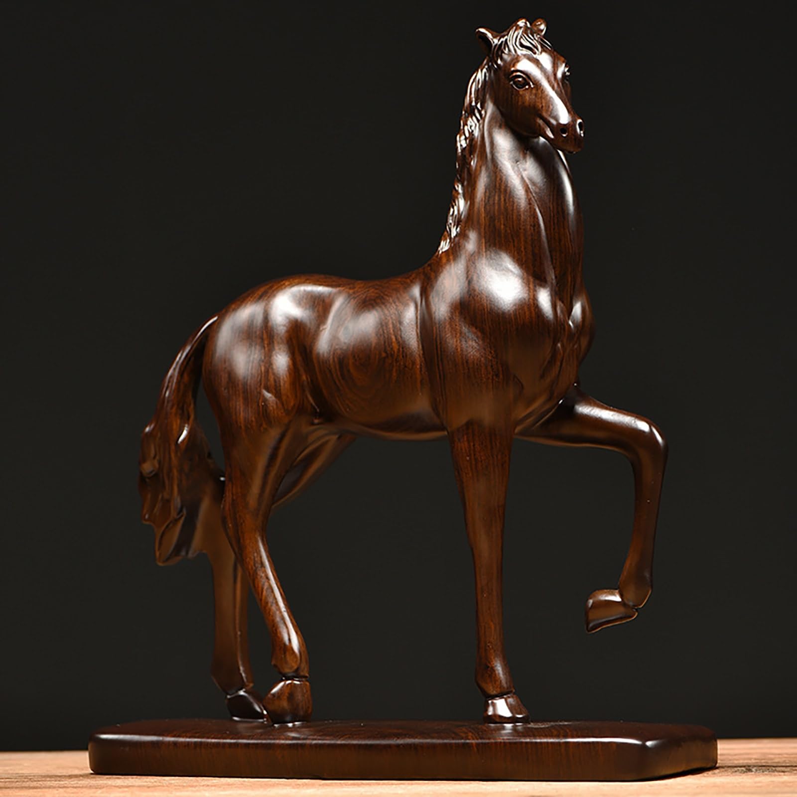 Dytartzx Black Ebony Wood Carved Horse Figurine, Symbol Of Success Statue Decor For Home Office Studios, Antique Animal Desktop Ornament Tabletop Sculpture Bookshelf & P