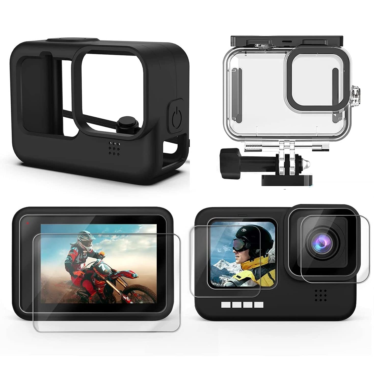ADOFYS Action Camera Accessories with Waterproof Case+ Silicone Cover+Tempered Screen Protector+3 Lens Filters+Anti-Fog Inserts+Shockproof Small Case Bundle for GoPro Hero 9/10/11/12 Accessories 1