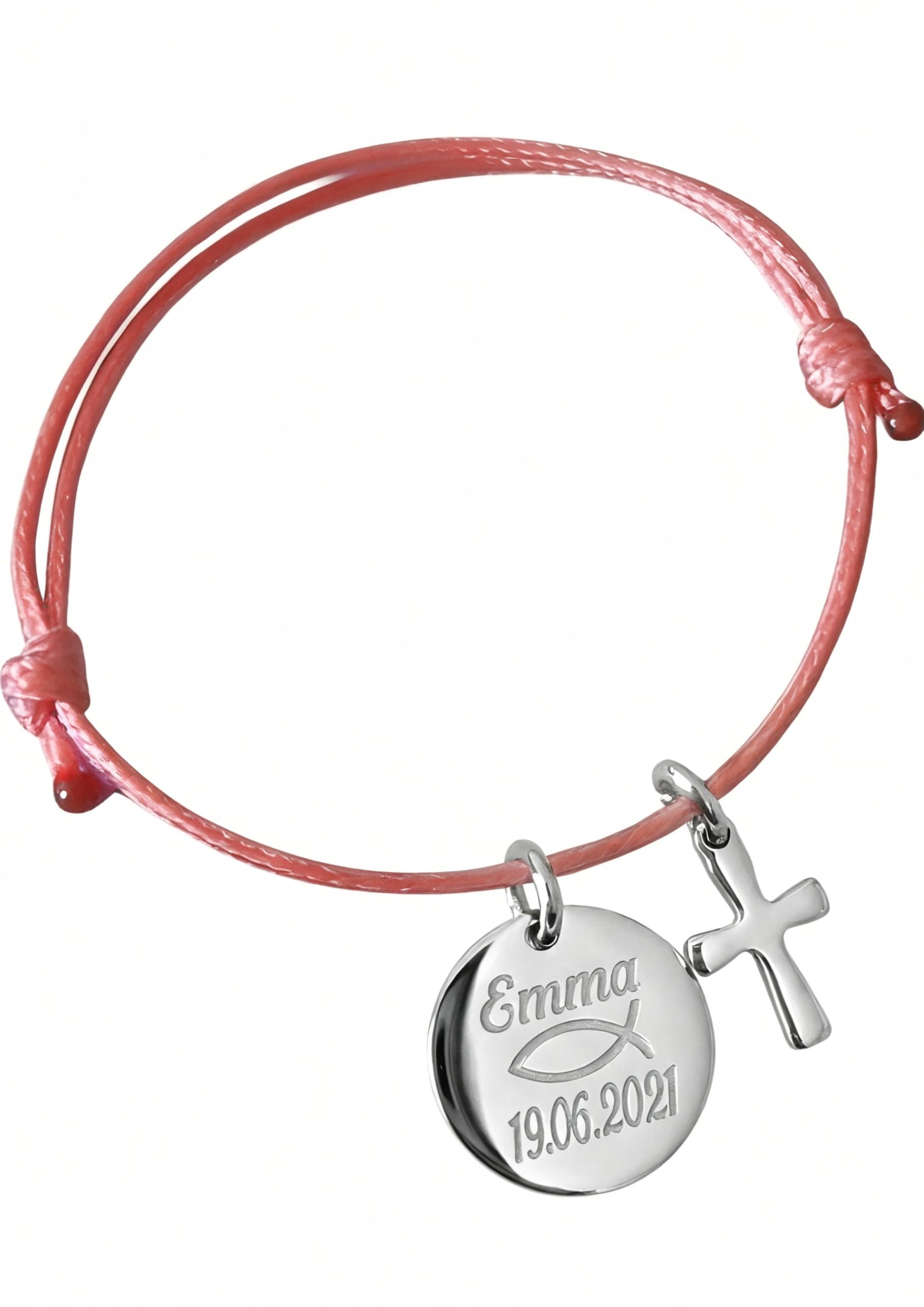 Kamiko Armband für Mädchen mit Kreuz, Personalisierbares Gravurarmband, Geschenk für Patenkind, Taufe, Kommunion, Firmung