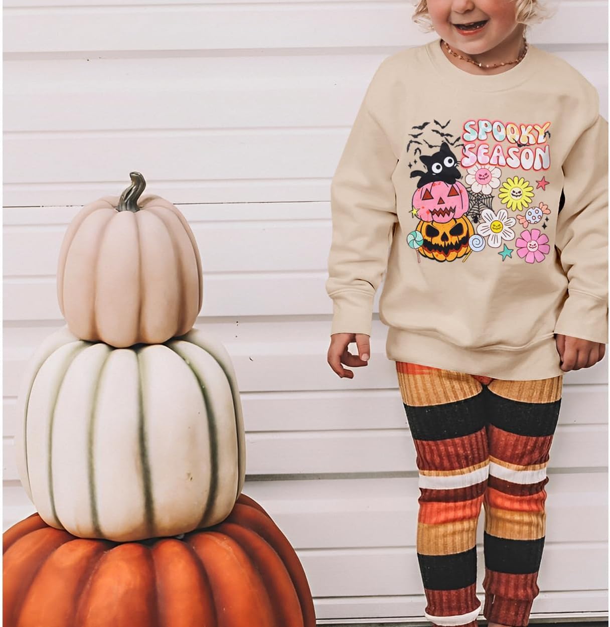 CM C&M WODRO Toddler Girl Halloween Crewneck Sweatshirt Spooky Season Shirt Long Sleeve Pumpkin Cat Graphic Kid Pullover Tops - Image 2