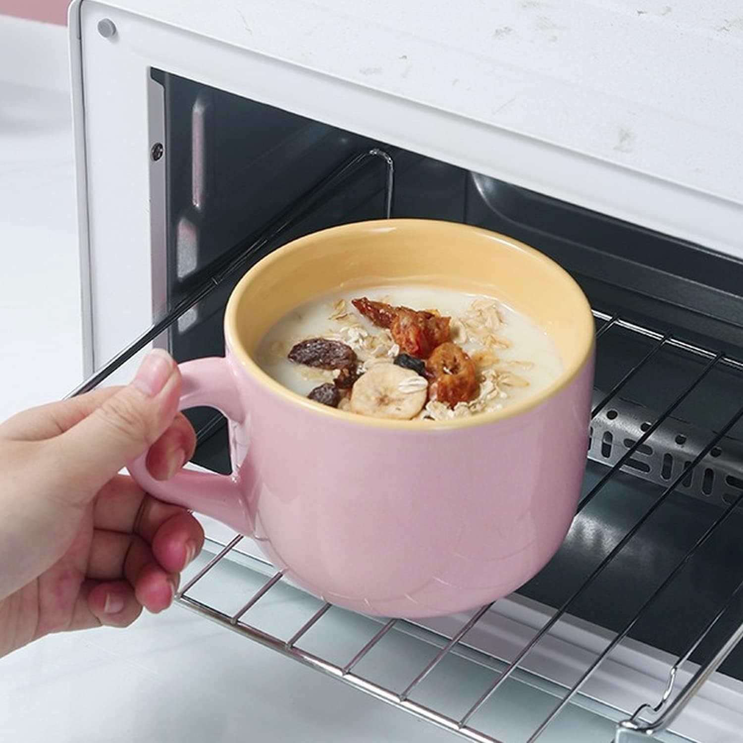 Taoyanmo 650ML/22OZ Large Soup Bowl,Ceramic Grain Soup Cup/Coffee Mug/Salad Bowl,Microwave Safe Cup,for Milk Salad Cappuccino Cereal (Pink) - Image 2