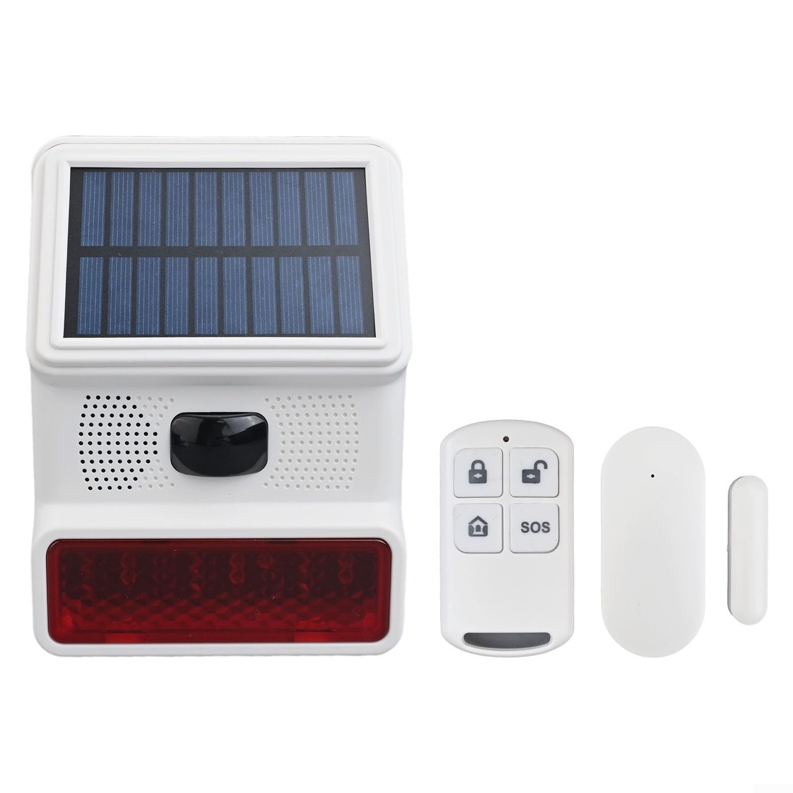 Sirena solar de exterior inalámbrica con alarma de alto decibelio y luz LED