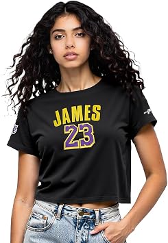 تي شيرت Boxy قصير الأكمام من القطن للسيدات من Pro Standard NBA Los Angeles Lakers Classic Player