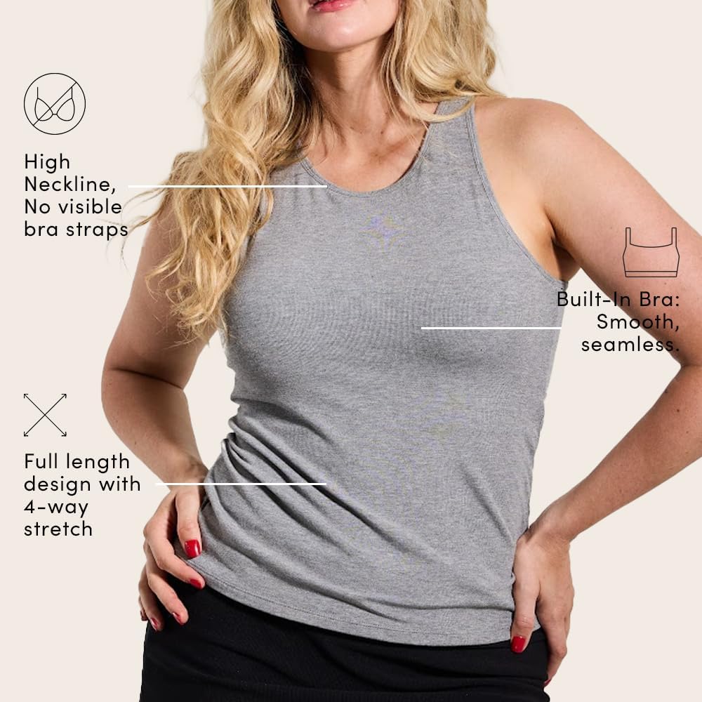Klassy Network Loose High Neck Brami Tank-Top for Women - Built-in Bra Racerback Full Length Tank with Straps - Image 5