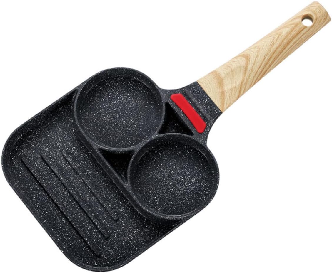 Unomor Non-stick Cooker Skillet Pan Divided Frying Pot Handle for Cooking Eggs and Pancakes Quick Heating for Breakfast and More