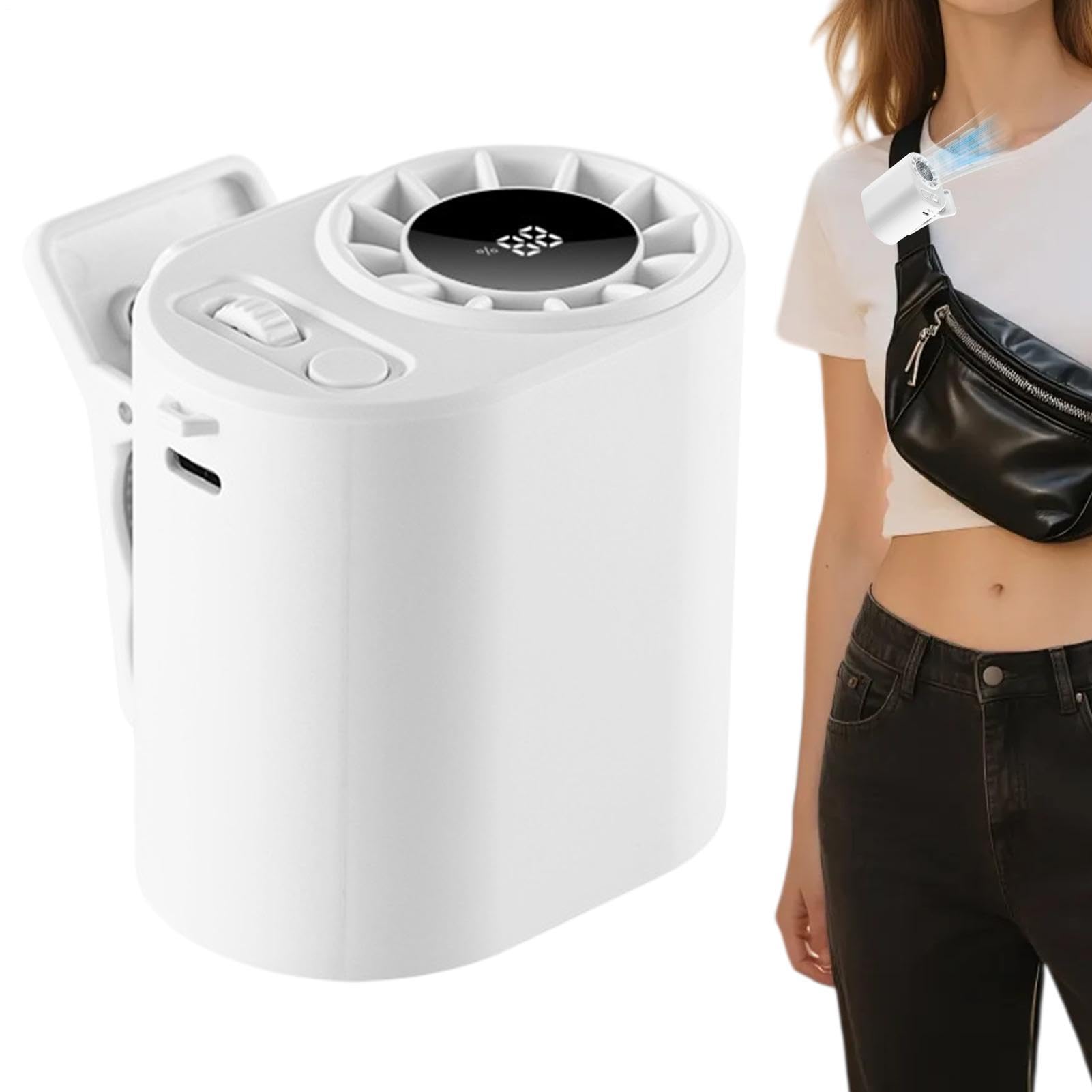 Ventilateur à clip de ceinture anti transpiration 100 vitesses écran LED glacière portable