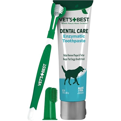 Vet's Best Dog Toothpaste & Dog Toothbrush, Dental Kit, Plaque Remover for Teeth, Whitens Teeth, Freshens Canine Breath, Veterinarian Formula, Finger Toothbrush Included