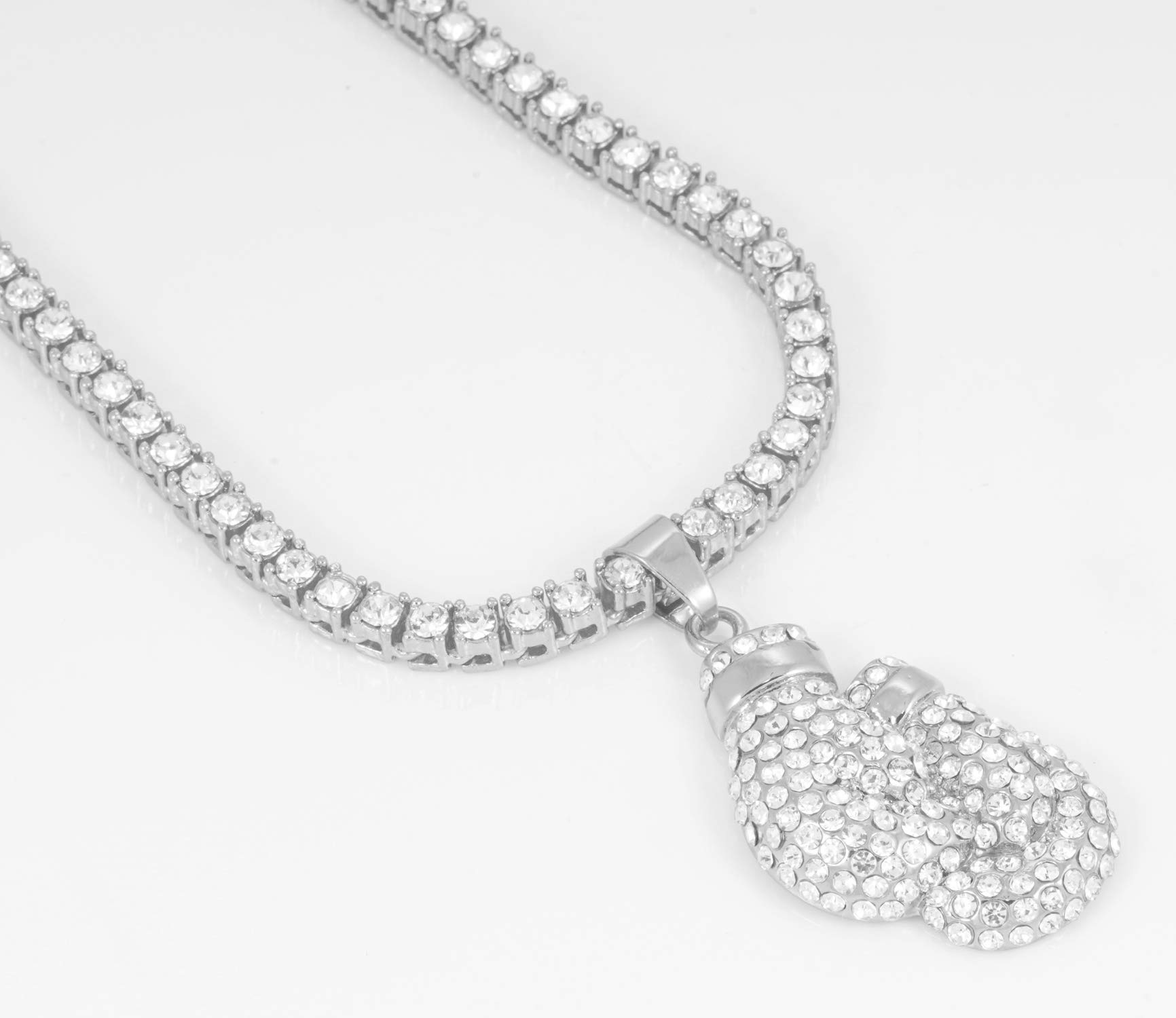 HALUKAKAH Catena d'oro Uomo Iced out,Platino Placcato Finitura in Oro Bianco Cz Completa Guanti da Box Pendente Collana,Lab Diamantes Prong Set,con Catena da Tennis 50cm,Gratuito Pacco Regalo