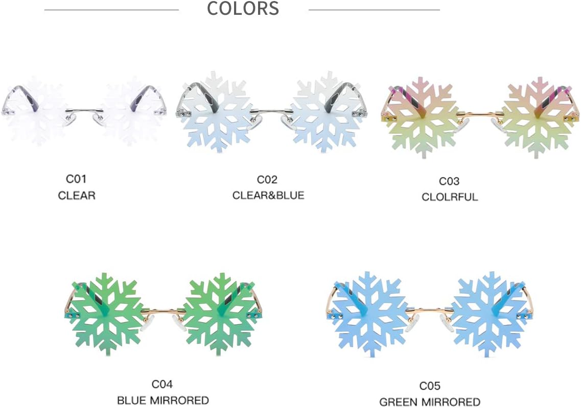 YAMEIZE Snowflake Shape Rimless Sunglasses Novelty Unique Party Eyeglasses Christmas Fun Glasses for Women Men - Image 6