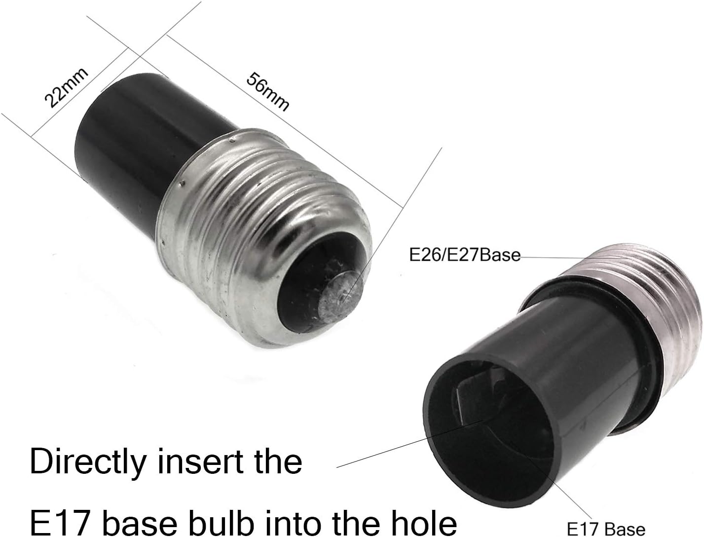 E26 E27 to E17 Socket Adapter,TWDRTDD 3 Pack of Medium Screw Base to Intermediate Screw Socket Reducer Adapter Converter (3, Black)