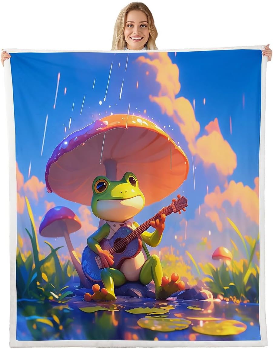 3D Cute Cat Blanket Queen 90x90 Cartoon Boho Guitar Blanket for Boys Girls Kawaii Pet Animal Sherpa Blanket Music Lover Theme Bed Blanket Sofa Bed Couch Decor