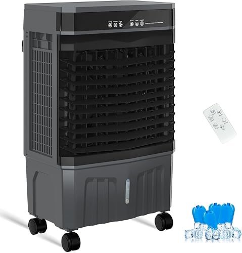 Zynkez Enfriador portátil de pantano de 1800CFM para interiores y exteriores, enfriador de aire evaporativo 3 en 1 con tanque de agua de 5.3