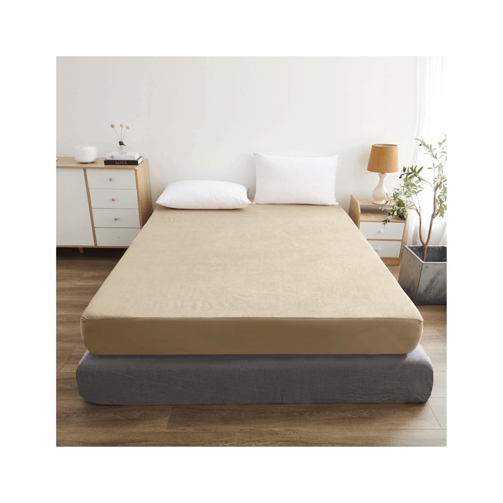 Colchón impermeable protector dorado de algodón felpa ajustable 180x200x30 cm para cama de matrimonio
