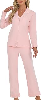 Damen Pyjama Set Baumwolle 200gsm, weich bequem atmungsaktiv Knopfverschluss Schlafanzug