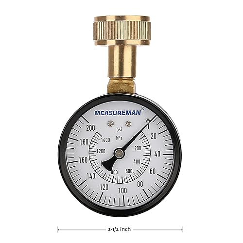 Miniatura 61 de Measureman - Manómetro de presión de agua de 0-200 psi, esfera de 2.5", medidor de presión para boquilla de manguera, probador de presión de agua