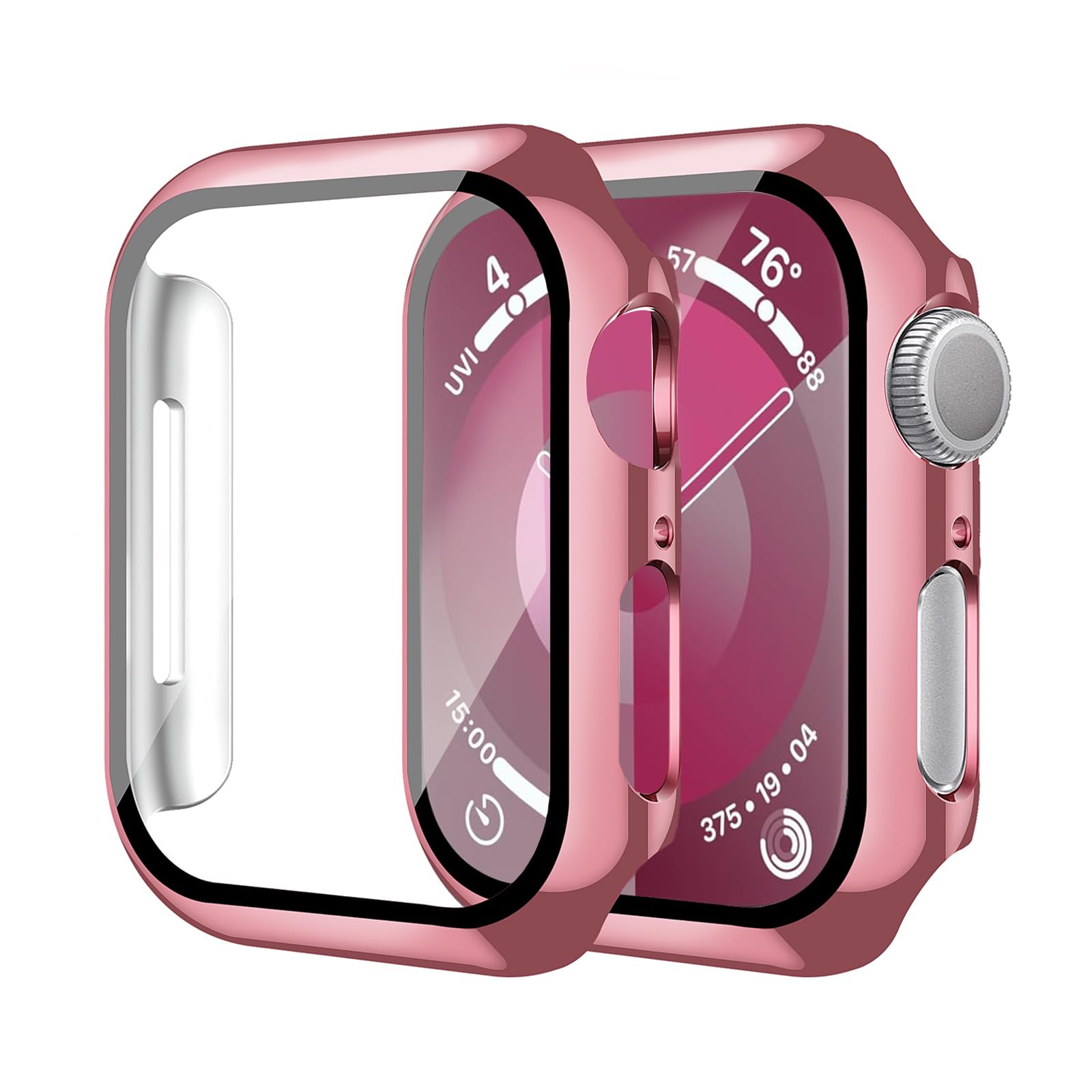 Smiling 2 Pack Case Compatible with Apple Watch SE 3 (2025)/ SE 2/ SE/Series 6/5/4 44mm with Tempered Glass Screen Protector, Hard PC Case Overall Protective Cover- 1 Rose Pink + 1 Transparent