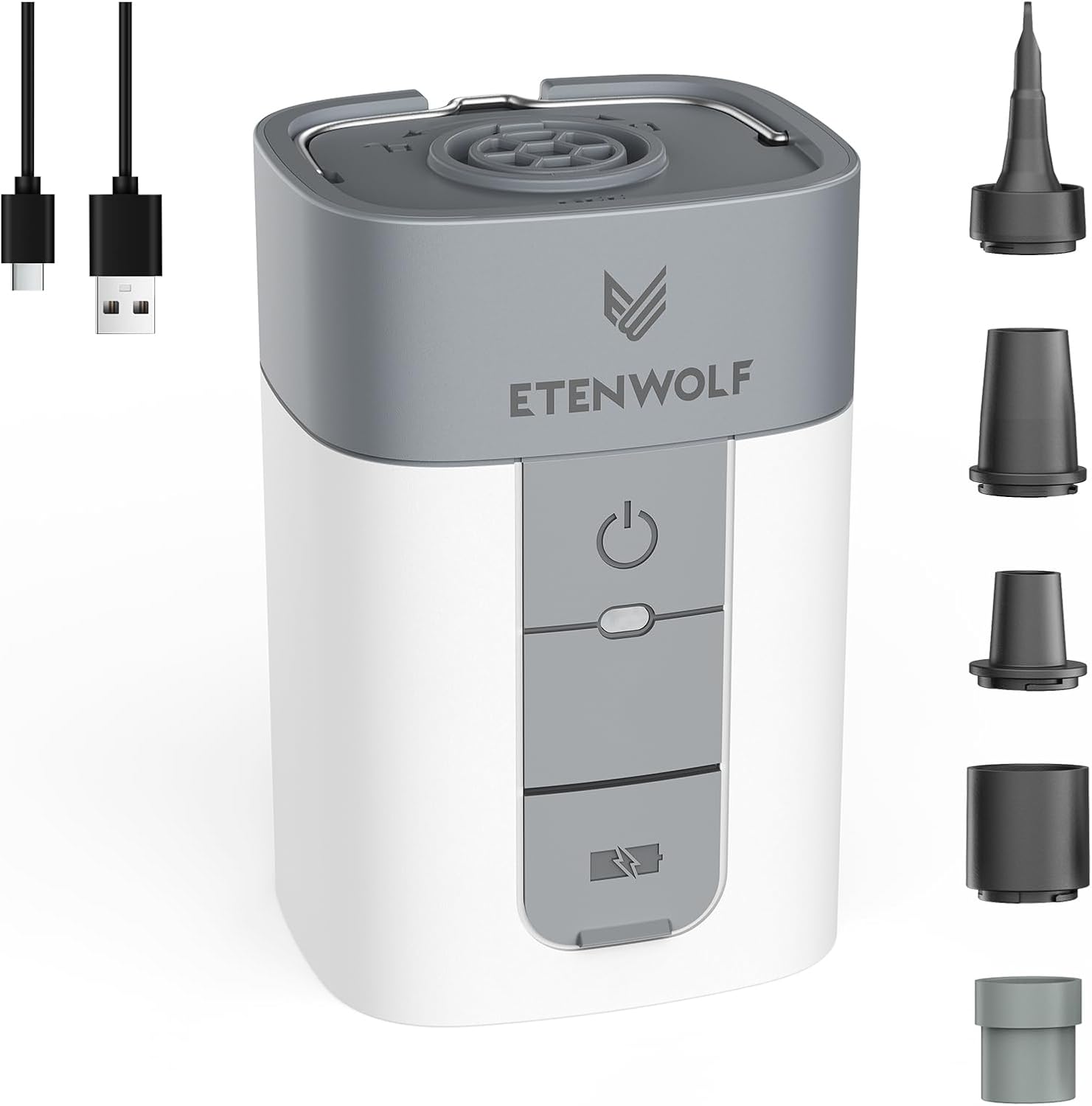 ETENWOLF AIR 5 Air Pump for Inflatables, 5200 mAh Portable Electric Air Pump, 4X Quick Inflator Deflator, 4.5 kPa & 720 L/min Pump for Pool Floats, Air Mattress, Vacuum Storage Bags, Camping