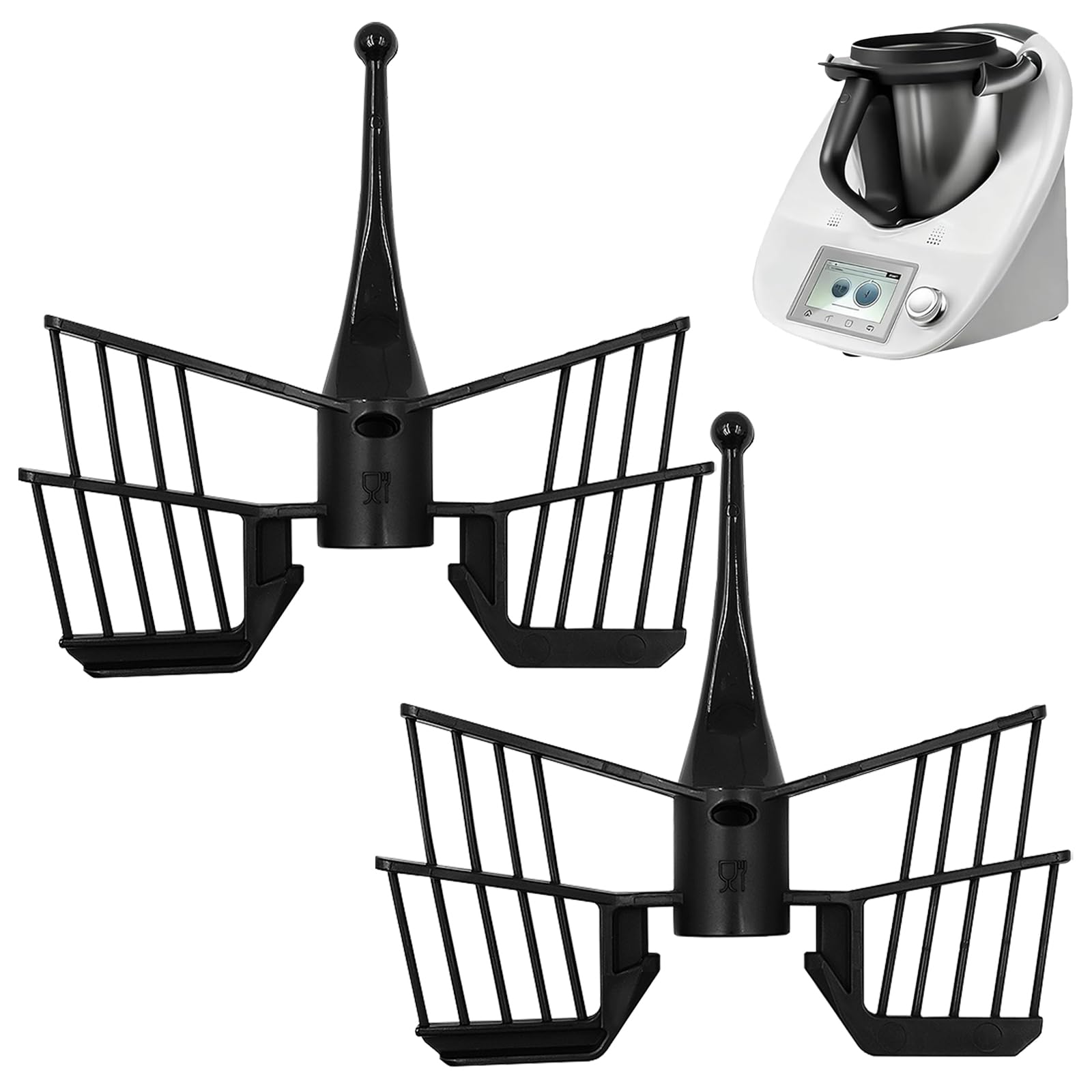 Mritrit 2 Butterfly Whisk for Thermomix TM5 TM6 TM31, Butterfly Mixing Attachment, Kitchen Food Processor Replacement Parts for Vorwerk Thermomix 14.5x14.5x2.5cm, Black
