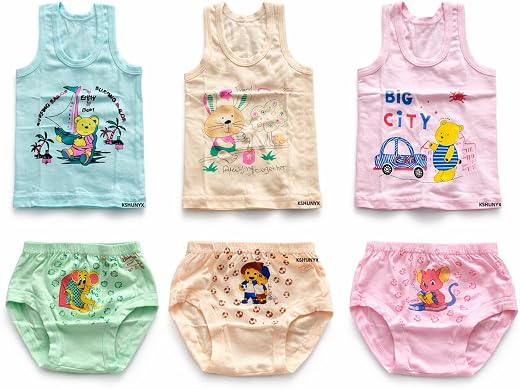 KSHUNYX Baby Kids Boys Pure Cotton Vest and Panty Combo Set | Pack of 6 (3 Vests + 3 Panties) | Soft &amp; Breathable Cartoon ...