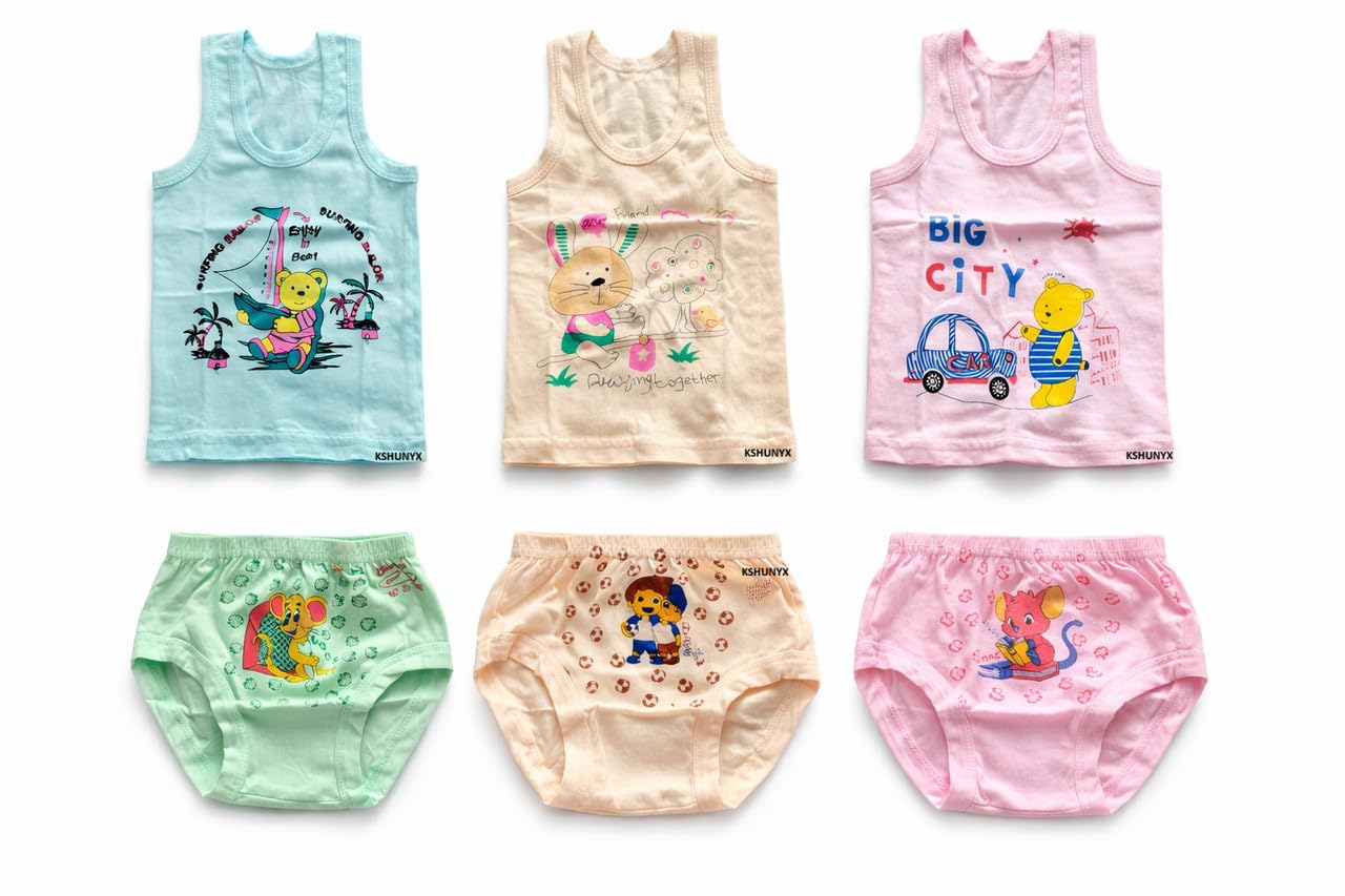 KSHUNYX Baby Kids Boys Pure Cotton Vest and Panty Combo Set | Pack of 6 (3 Vests + 3 Panties) | Soft & Breathable Cartoon ... - Review, Price and Buying Guide