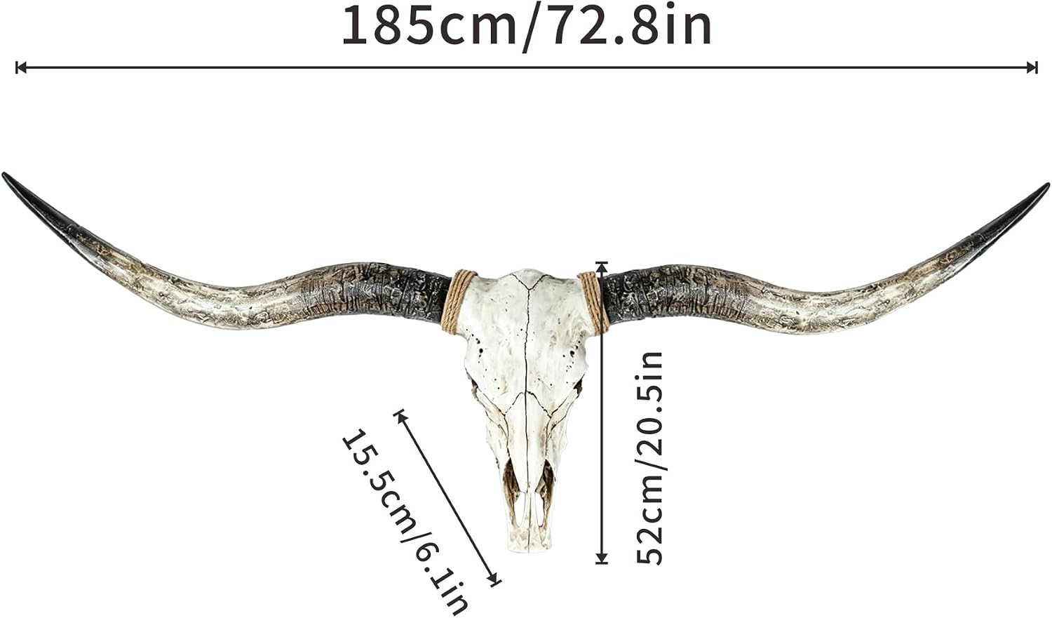 JUNTHORB 71in Longhorn Wall Decor, Extra Large Authentic Croissant，Cow Skull Wall Decor，cow horns, cow horn wall decoration, long horn skull，Handmade Farmhouse Decor