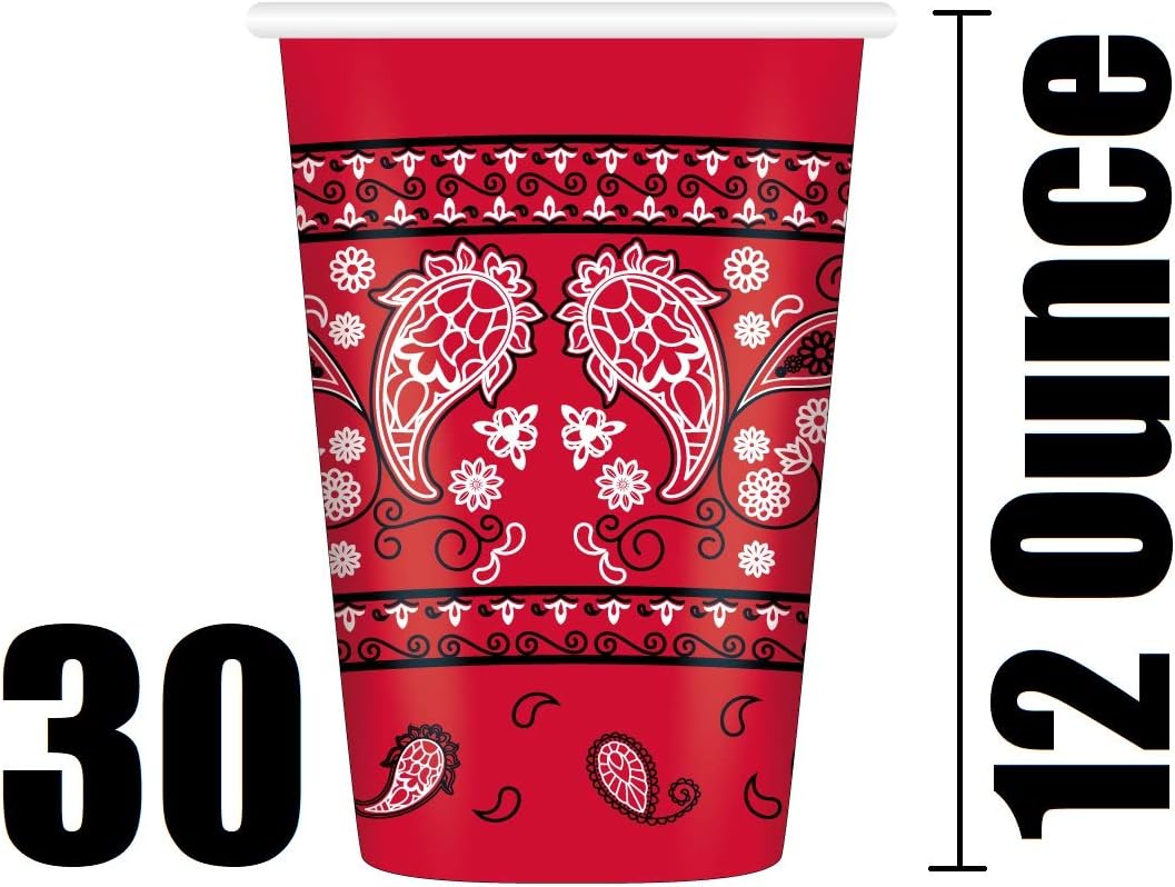 Serves 30 | Complete Party Pack | Red Bandana Western Party Supplies | 9" Dinner Paper Plates | 7" Dessert Paper Plates | 12 oz Cups | 3 Ply Napkins |Red Bandana Western Birthday Party Supplies : Home & Kitchen